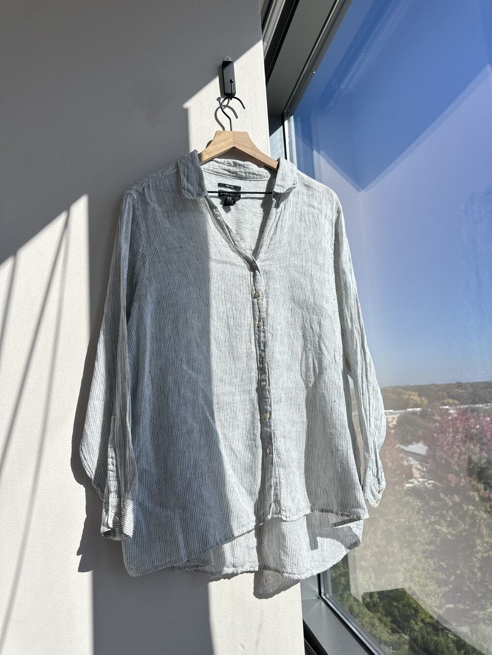 JNY JONES NEW YORK 100% Linen Coastal Nautical Lagenlook Minimalist Shirt Sz 2X